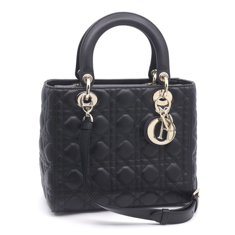 樂天商城 - [返品OK] ディオール レディディオールバッグミディアム ラムスキン ブラック カナージュ ハンドバッグ ショルダーバッグ 2WAY 黒 【中古】【送料無料】