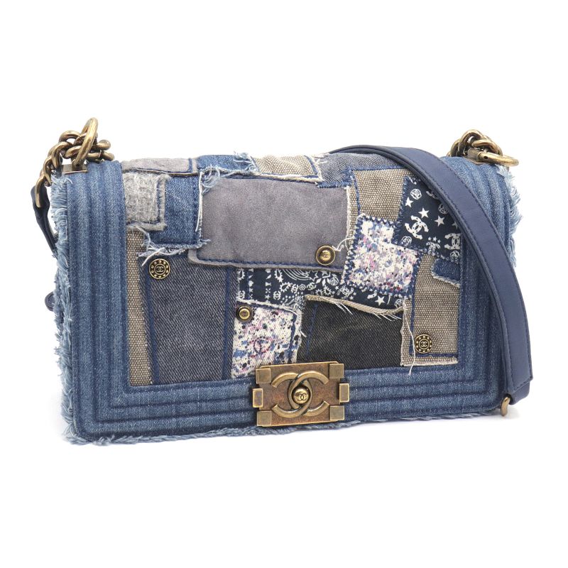 樂天商城 - [返品OK] シャネル ボーイシャネル25 20番台 チェーンショルダーバッグ パッチワーク デニム ブルー 青 斜め掛け 2WAY ゴールド金具 【中古】【送料無料】