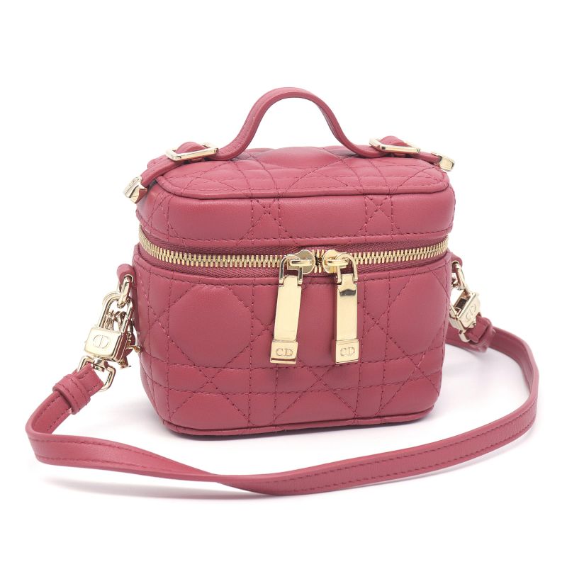 [返品OK] ディオール レディディオールマイクロヴァニティ S0918ONMJ ラムスキン ピンク カナージュ バニティ ショルダーバッグ 2WAY 【中古】【送料無料】