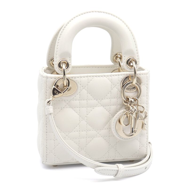 樂天商城 - [返品OK] ディオール レディディオール マイクロ S0856ONGE_M030 ラムスキン ラテホワイト カナージュ ハンドバッグ 2WAY 白 【中古】【送料無料】