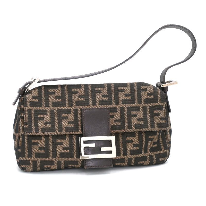 FENDI - [返品OK] フェンディ ズッカ マンマバケット 26424 ジャガードファブリック レザー ブラウン ワンショルダーバッグ ズッキーノ 茶色 【中古】【送料無料】