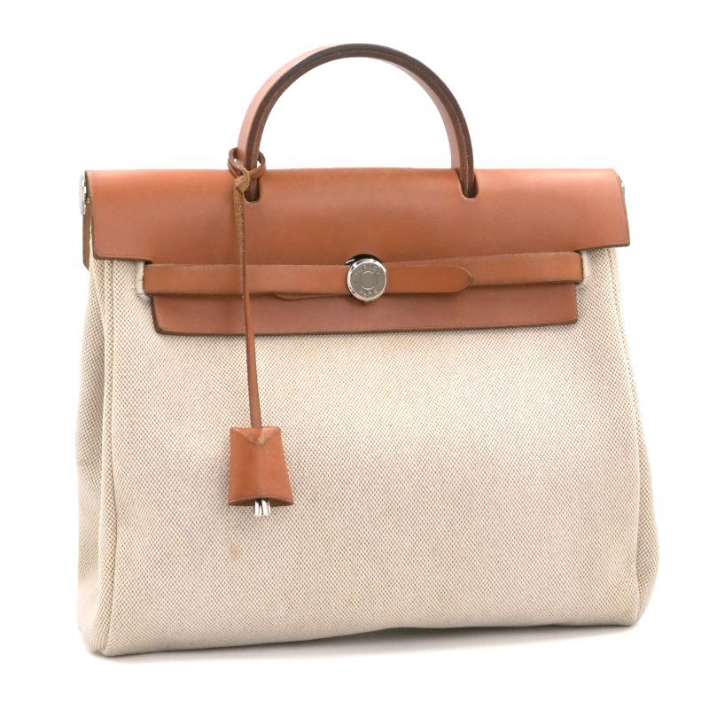 HERMES - [返品OK] エルメス エールバッグアドPM □E刻印 2001年製 トワルアッシュ カーフレザー ナチュラル ブラウン リュックサック 茶色 【中古】【送料無料】