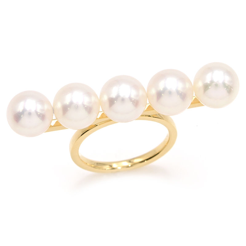 [返品OK] タサキ バランスシグネチャーリング 12号 R-4398-18KYG K18YG あこや真珠 約8mmパール 5連 イエローゴールド 地金約4g 【中古】【送料無料】のサムネイル