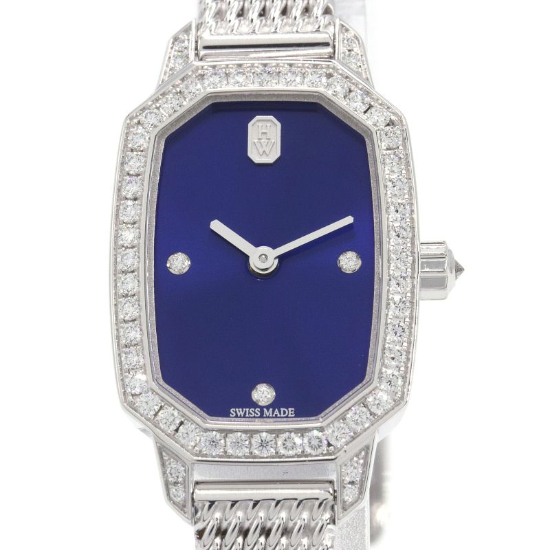  ハリーウィンストン レディース エメラルド EMEQHM18WW004 K18WG ダイヤ ブルー文字盤 クオーツ 腕時計