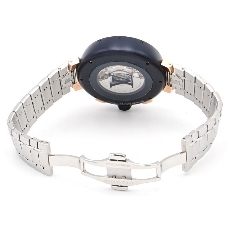 [3年保証/返品OK] ルイヴィトン メンズ タンブール QA129 K18PG/SS 箱保 クロノグラフ 50本限定 ダミエ・コバルト 自動巻き 腕時計【中古】【送料無料】