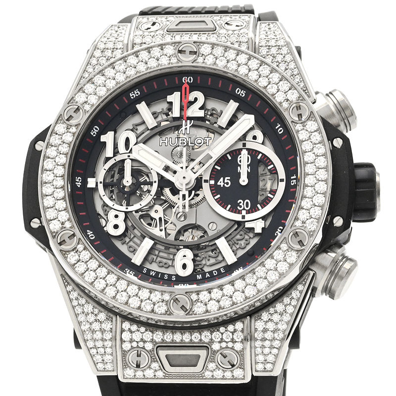 [返品OK] ウブロ メンズ ビッグバン ウニコ チタニウム パヴェ 411.NX.1170.RX.1704 箱保 クロノグラフ スケルトン 自動巻き 腕時計【中古】【送料無料】