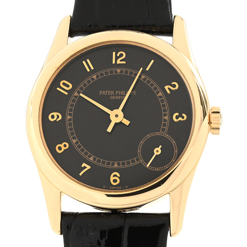 [3年保証/返品OK] パテックフィリップ メンズ カラトラバ 5000J K18YG ブラック 金無垢 革ベルト イエローゴールド 自動巻き 腕時計【中古】【送料無料】