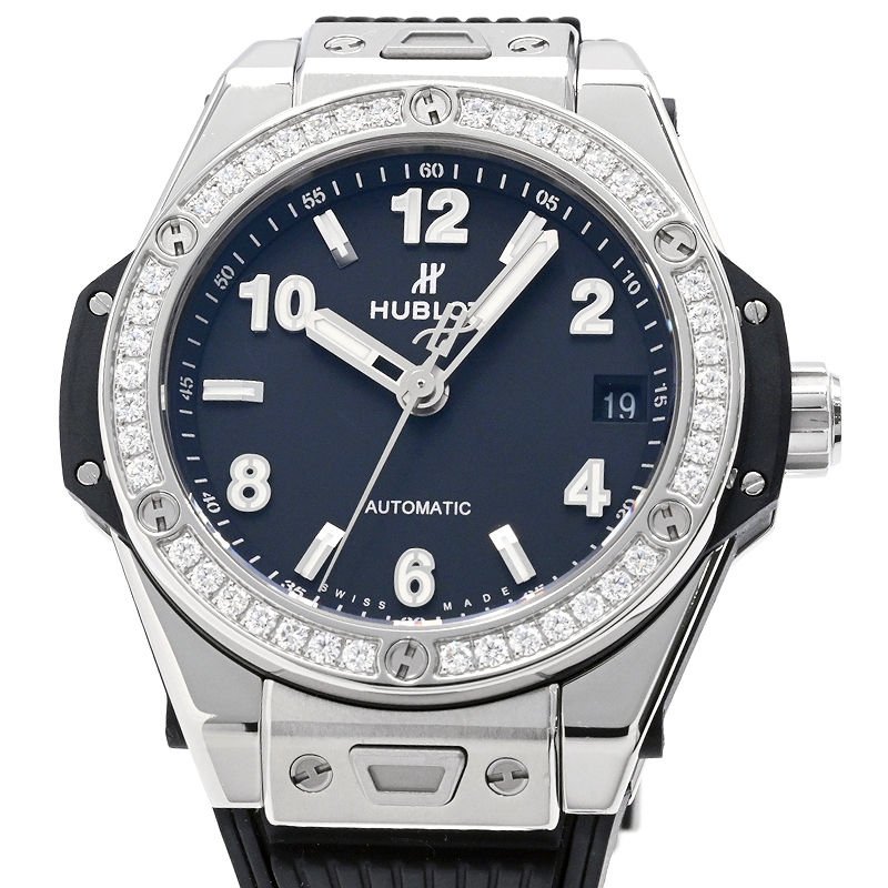 [3年保証/返品OK] ウブロ メンズ ビッグバン ワンクリックスチール 465.SX.1170.RX.1204 ダイヤベゼル デイト 黒 自動巻き 腕時計【中古】【送料無料】