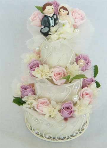 Rakuten - プリザーブドフラワー/ブライダル　ピンク3段フラワーケーキ　【結婚祝い 花】【結婚記念日 花】