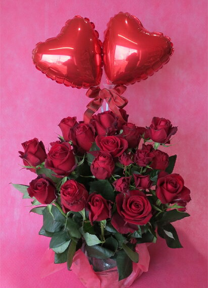 送料無料/バルーンフラワー＆レッドローズ　バラが倍に！　バルーンが2個に！【誕生日花】【記念日の花】