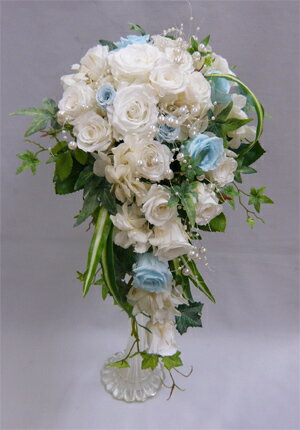 【ウエディングブーケ】パールキャスケードブーケ(水色入り)【smtb-tk】
