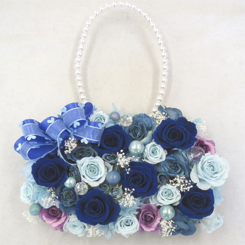 【ウエディングブーケ】プリザーブドフラワーをつかったハンドバックブーケ　ブルー【smtb-tk】