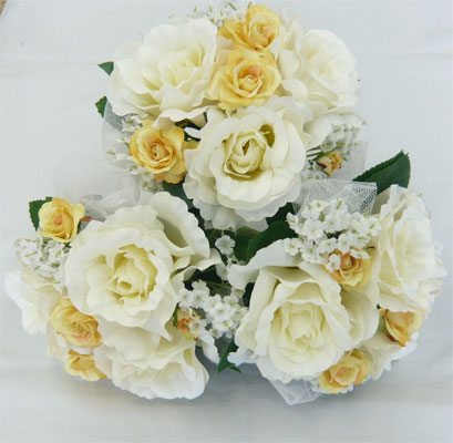 ウエディングブーケ/ブライダルブーケ/トスブーケ ホワイト&イエローローズ 3個セット