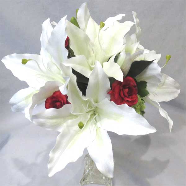 ウエディングブーケ/ブライダルブーケ/トス用ユリ&赤ミニバラ【bouqet】【トスブーケ】【プルズブーケ】【ミニブーケ】
