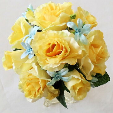 アートフラワー〔造花〕ブーケ/ブライダルブーケ/トス用 イエロー&ブルースター