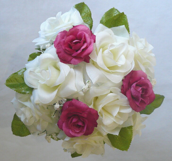ブーケ/ウエディングブーケ/ブライダルブーケ/トスブーケ ホワイト&濃ピンクローズ 【bouqet】