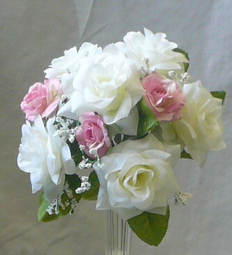 ウエディングブーケ/ブライダルブーケ/トスブーケ ホワイト&ピンクローズ 3個セット