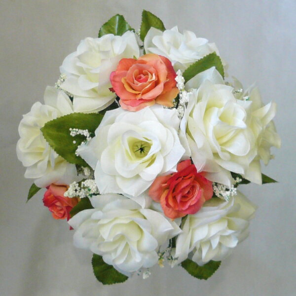 ウエディングブーケ/ブライダルブーケ/トスブーケ ホワイト&オレンジローズ 【bouqet】