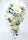 こちらのブーケはアートフラワー〔造花〕です。 お受け取りご希望日をお知らせ下さい。 商品説明 ウエディングブーケ　ブーケ・ブートニア・コサージピン付 花材 バラ・グリーン・アイビー/アートフラワー（造花） サイズ 長さ：約43cm　横幅：約22cm/キャスケードタイプ