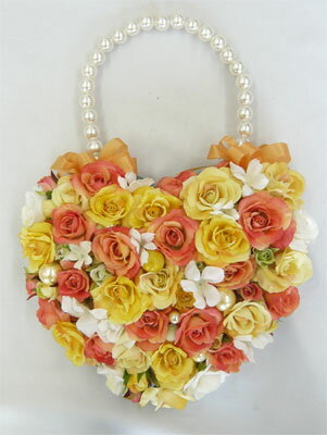 ウエディングブーケ/ブライダルブーケ/オレンジ&黄&白小花 ハートバック【smtb-tk】