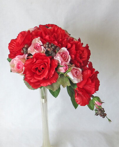ウエディングブーケ レッド ピンクバラセミキャスケードブーケ Smtb Tk フラワーギフト ブルーマート