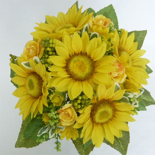 ウエディングブーケ/ひまわりラウンドブーケ ブートニア付き あす楽