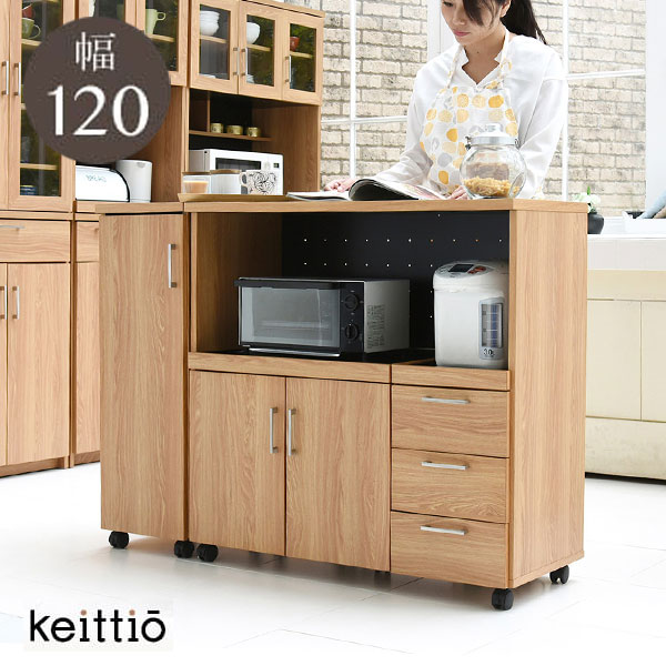 【送料無料】 キッチンカウンター 幅120 キャスター付き キッチンボード コンセント付き レンジ台 キッ..