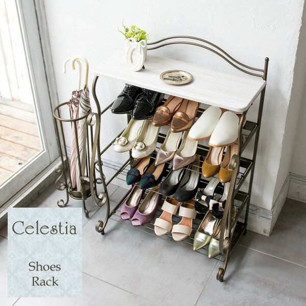 【送料無料】 シューズラック アイアン スリム おしゃれ 4段 ブーツラック 下駄箱 ラック 靴入れ 玄関収納 靴収納 収納 姫系 お姫様 お嬢様 かわいい 可...
