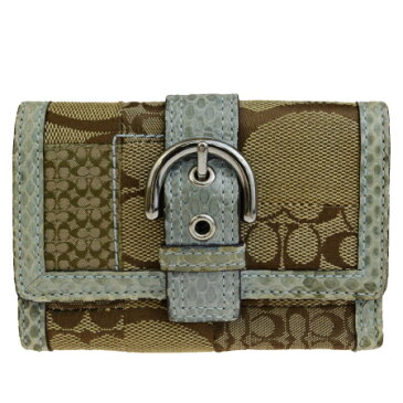 【中古】 コーチ COACH パッチワーク シグネチャー 三つ折り 財布 ブラウン ライトブルー キャンバス パイソン レザー 06HD915