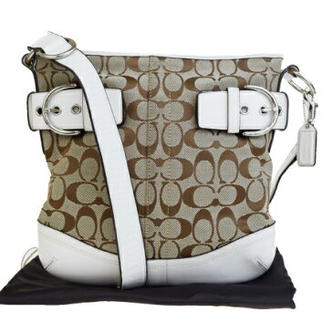 【中古】 中美品 コーチ COACH シグネチャー 2WAY ショルダーバッグ ブラウン ホワイト キャンバス レザー 保存袋付き F03574 08HE030