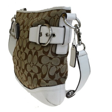 【中古】 中美品 コーチ COACH シグネチャー 2WAY ショルダーバッグ ブラウン ホワイト キャンバス レザー 保存袋付き F03574 08HE030