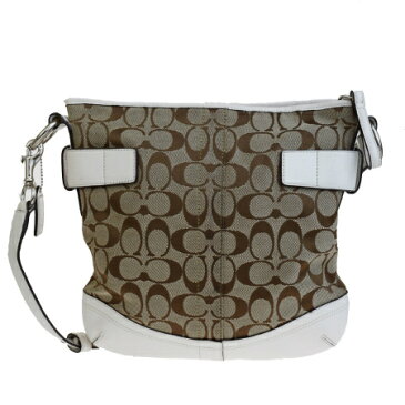 【中古】 中美品 コーチ COACH シグネチャー 2WAY ショルダーバッグ ブラウン ホワイト キャンバス レザー 保存袋付き F03574 08HE030