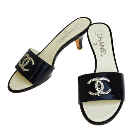 【中古】 超美品 シャネル CHANEL サンダル 靴 ココマーク ブラック シルバー エナメル レディース 35 22cm 65EP447のサムネイル