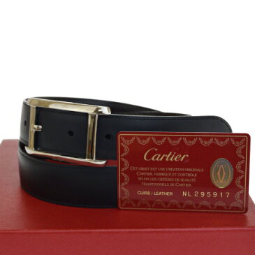 送料無料 【中古】 美品 カルティエ Cartier ベルト バックル リバーシブル ブラック ブラウン シルバー レザー メタル 保存箱付き 65ER277