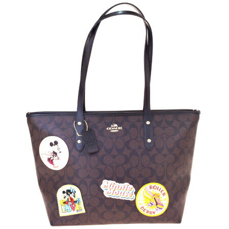 送料無料 【中古】 超美品 ディズニー コーチ Disney COACH シグネチャー ショルダーバッグ ミニーマウス ブラウン PVC レザー F29358 05EW009のサムネイル