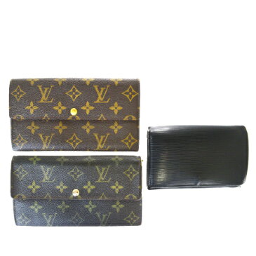 送料無料 【中古】 3点セット ルイヴィトン LOUIS VUITTON 二つ折り 長財布 財布 モノグラム エピ ノワール レザー 04EX977