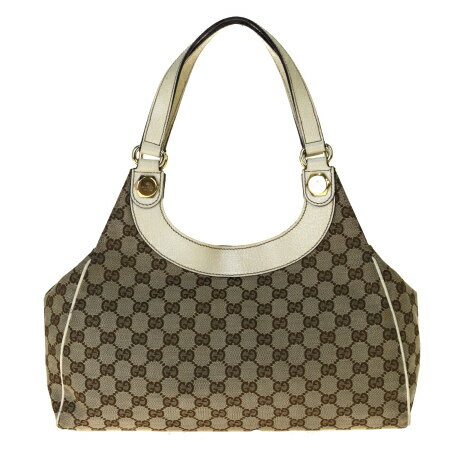 送料無料 【中古】 中美品 グッチ GUCCI ショルダーバッグ GG柄 ブラウン キャンバス レザー 09BK857