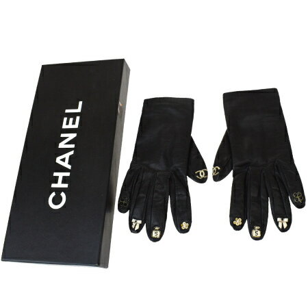 【中古】 シャネル CHANEL 手袋 グローブ アイコン ココマーク ブラック レザー レディース 6 保存箱付き 30BQ989のサムネイル