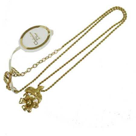 【中古】 超美品 クリスチャンディオール Christian Dior ネックレス ペンダント 花型 ゴールド メタル 09MK841