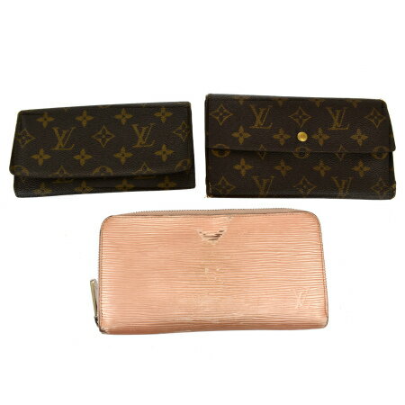 【中古】 3点セット ルイヴィトン LOUIS VUITTON ラウンドファスナー 長財布 二つ折り 三つ折り モノグラム エピ ピンク レザー 01BW294