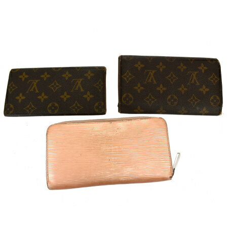 【中古】 3点セット ルイヴィトン LOUIS VUITTON ラウンドファスナー 長財布 二つ折り 三つ折り モノグラム エピ ピンク レザー 01BW294