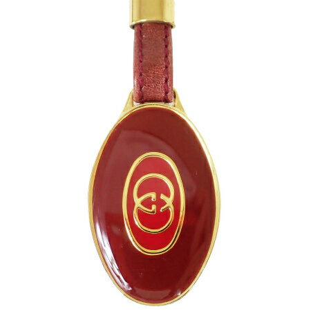 【中古】 美品 グッチ GUCCI バッグチャーム キーホルダー ボルドーレッド ゴールド メタル レザー 保存箱付き 01MQ486