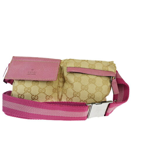 【中古】 グッチ(Gucci) GG柄 キャンバス,レザー ウエストバッグ ピンク 80GA717