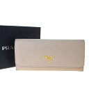 【中古】 プラダ(Prada) Saffiano レザー 長札入れ（二つ折り） ベージュ 09PA188