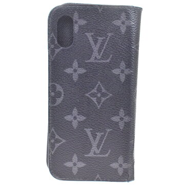 【中古】 ルイ・ヴィトン(Louis Vuitton) モノグラム・エクリプス レザー 手帳型/カード入れ付きケース iPhone X 対応 ブラック 08FB714