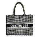 【中古】クリスチャン ディオール CHRISTIAN DIOR ブックトート ハンドバッグ 千鳥格子 キャンバス レザー ブラック ホワイト イタリア307LC341