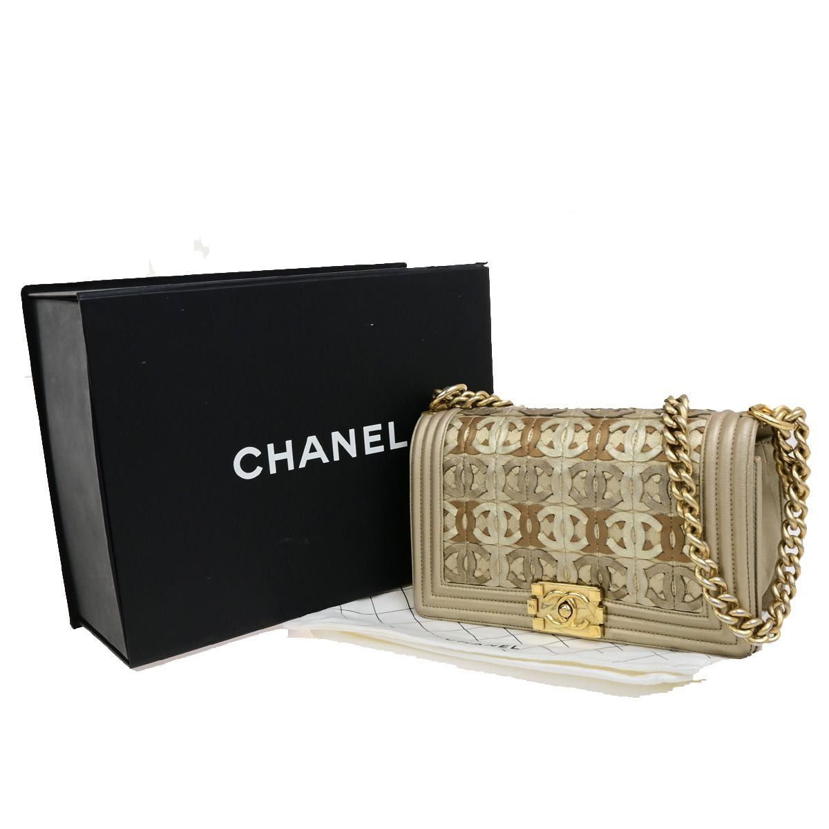 【中古】シャネル CHANEL CC ロゴ パリ-ドバイ ボーイ チェーン ショルダーバッグ レザー ゴールド ゴールド金具868RK963