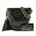 【中古】シャネル CHANEL CCロゴ マトラッセ タッセル チェーン ショルダーバッグ レザー ブラック ゴールド金具 イタリア ヴィンテージ307RK90...