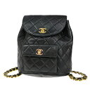 【中古】シャネル CHANEL CCロゴ DUMA マトラッセ チェーン バックパックバッグ レザー ブラック ゴールド金具 フランス332RK719