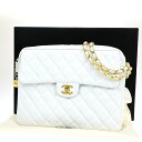 【中古】シャネル CHANEL CC ロゴ チェーン ショルダーバッグ キャビアスキン レザー ホワイト ゴールド金具 フランス ヴィンテージ876RJ963(4)